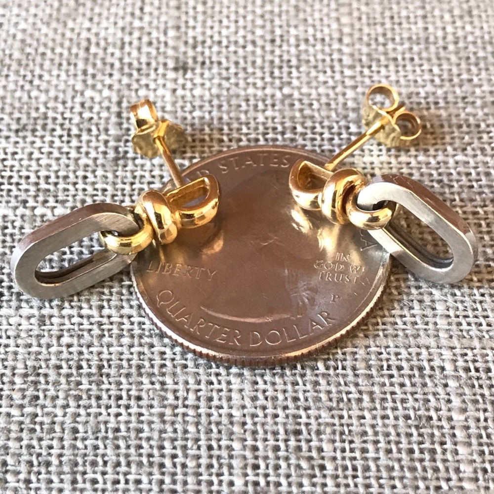 💝14K Italian Designer Two Toned Drop Earrings - Picture 5 of 8